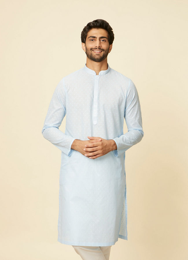 Buy Light Blue Polka Dot Printed Kurta Set Online in the USA Manyavar Kurta Pajama for Men